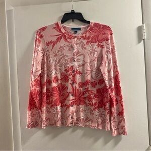 Karen Scott Pink and Red Floral Cardigan